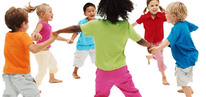 Children dancing and celebrating at a school event