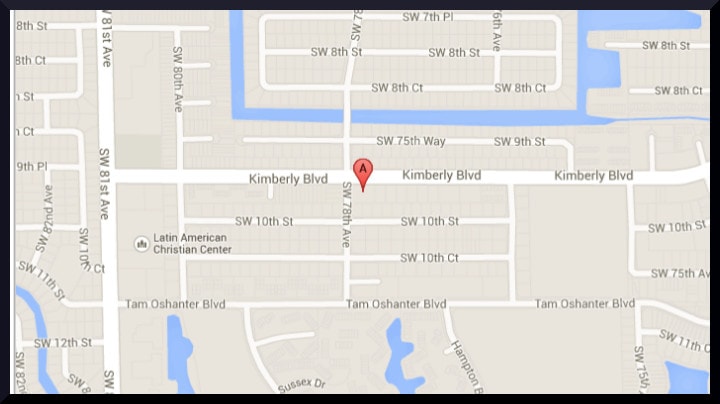 Map showing ABC of Learning and Growing at 7720 Kimberly Blvd, North Lauderdale, FL